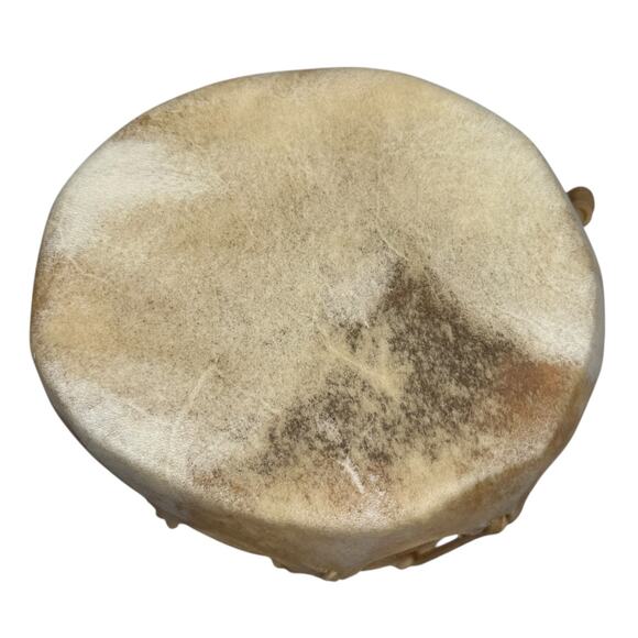 Vintage Native American Handmade Drum Wood Core Raw Animal Hide Pads & Stitching - Picture 6 of 9